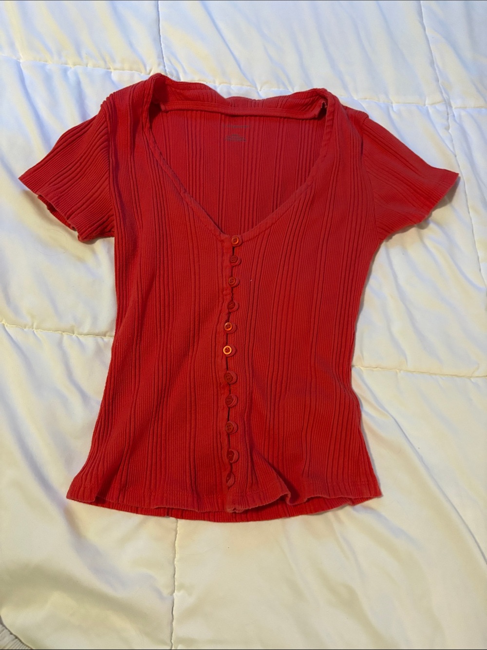 Anthropologie red v neck short sleeve top